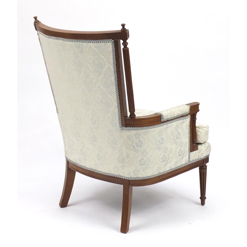 2025 - American walnut framed button back chair with cushion seat, with light blue upholstery