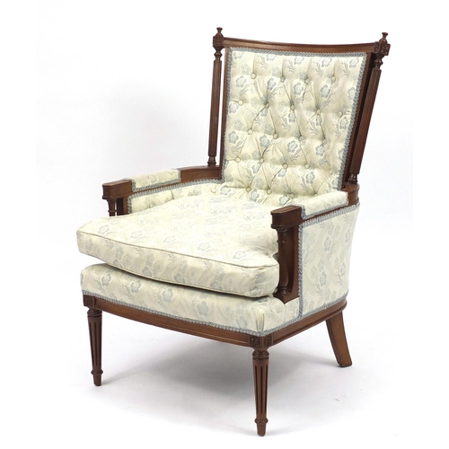 2026 - American walnut framed button back chair with cushion seat, with light blue upholstery