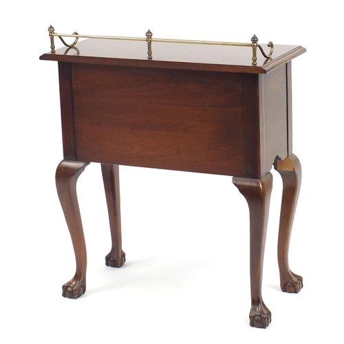 2034 - Walnut side table with brass gallery and two frieze drawers on cabriole legs, 72cm H x 66cm W x 32cm... 