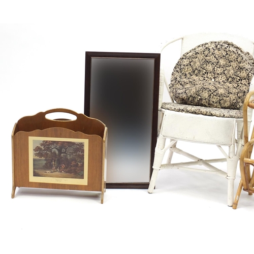 126 - Occasional furniture comprising cane tub chair, bamboo occasional table, bevelled edge mirror and a ... 