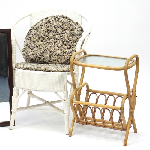 126 - Occasional furniture comprising cane tub chair, bamboo occasional table, bevelled edge mirror and a ... 