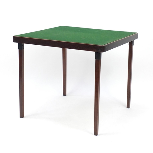 135 - Folding card table with green baize top, 70cm H x 77cm W x 77cm D