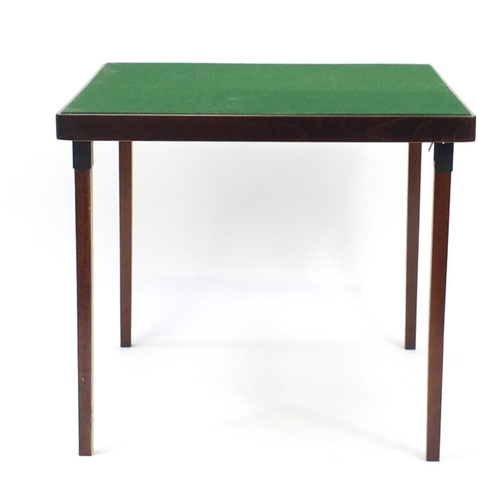 135 - Folding card table with green baize top, 70cm H x 77cm W x 77cm D