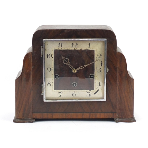 209 - Art Deco mahogany Westminster chiming mantel clock, 29cm wide