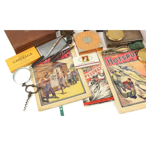 258 - Sundry items including silver plated cigarette boxes, an oak barometer, seashells, abalone articulat... 