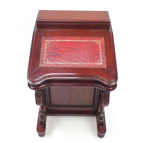 2035 - Mahogany davenport with tooled leather inset, fitted interior and four drawers, 88cm H x 56cm W x 60... 