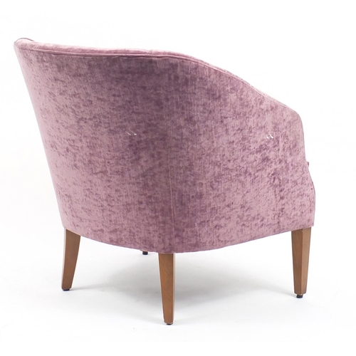 2040 - Contemporary mahogany framed tub chair with purple upholstery raised on square tapering feet, 78cm h... 