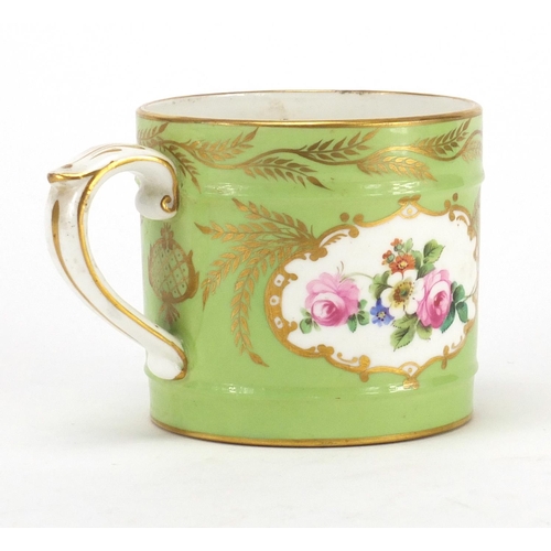 240 - Victorian Staffordshire porcelain mug hand gilded and painted with flowers, 9cm high