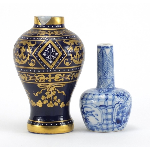 222 - Vienna style vase and a miniature Chinese blue and white vase, the largest 12cm high