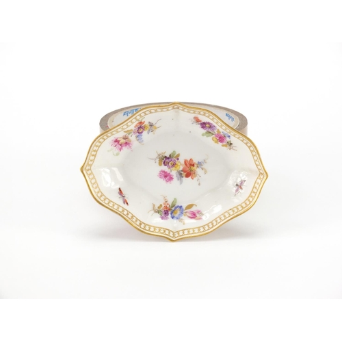 372 - Meissen porcelain dish hand painted with insects and flowers, 10cm wide