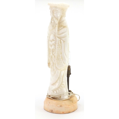 161 - Carved alabaster tale lamp in the form of a Chinese elder, 47cm high