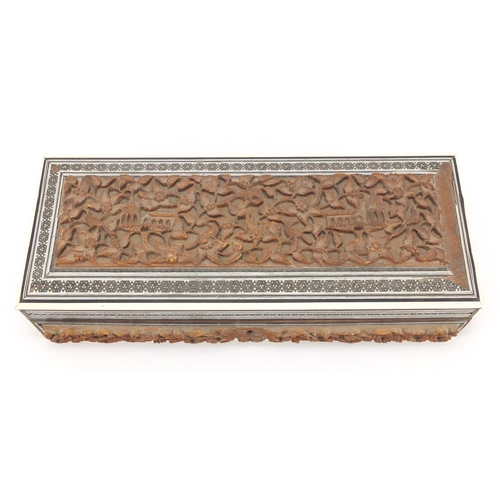 201 - Vizagapatam glove box carved with leaves and berries, 30cm wide