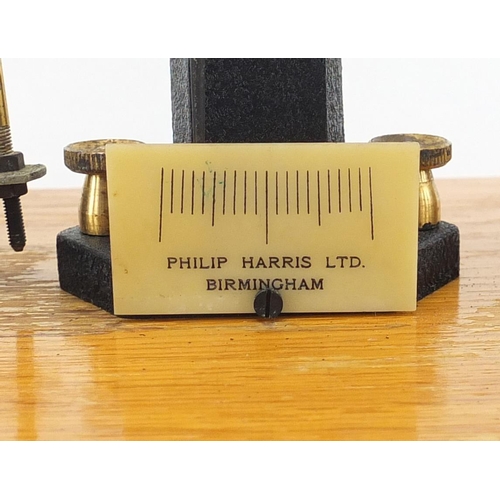 598 - Philip Harris of Birmingham cased set of balance scales, 43cm high