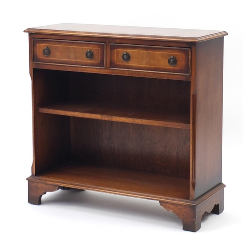60 - Inlaid mahogany dwarf bookcase, with two drawers above an adjustable shelf, 72cm H x 76cm W x 28cm D