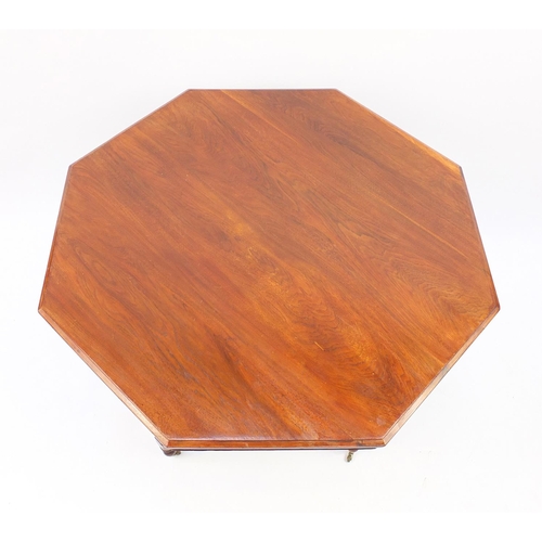 55 - Edwardian octagonal mahogany centre table with pierced stretchers, 72cm H x 89cm W x 89cm D