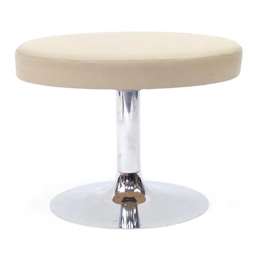 63 - Contemporary cream leather stool with chrome base, 40cm high