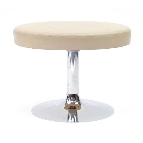 63 - Contemporary cream leather stool with chrome base, 40cm high