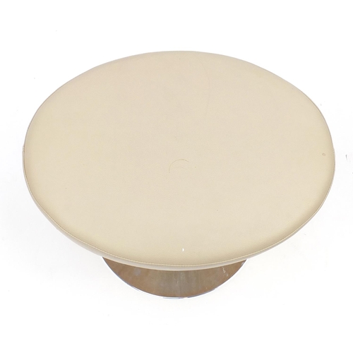 44 - Contemporary cream leather stool with chrome base, 40cm high