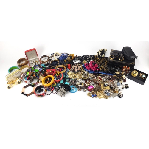 355 - Costume jewellery including necklaces, opera glasses, bracelets and brooches