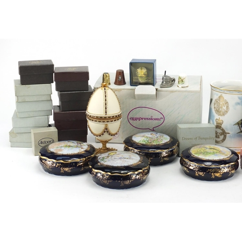501 - Collectable china including thimbles, Limoges powder pots and covers, a Franklin Mint wings of desti... 