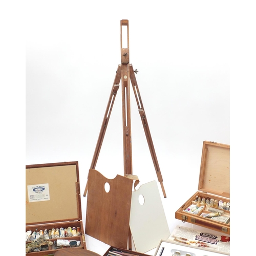 597 - Vintage and later paints and easels including Windsor & Newton