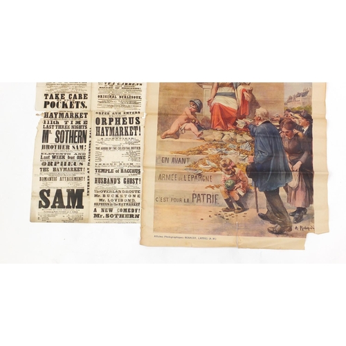 647 - WW1 poster by Robaudi and two 19th century theatre posters - Marriage a Lottery and Sam a French