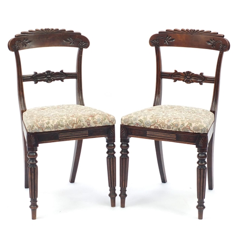 30 - Pair of Victorian carved mahogany occasional chairs with fluted legs, 86cm high