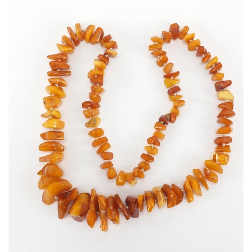 344 - Natural amber coloured necklace, approximate weight 66.8g