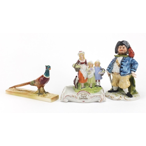 530 - Beswick pheasant, Yardley lavender advertising dish and a figure of a pirate