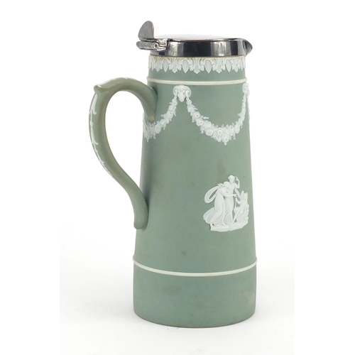 207 - Wedgwood Jasper Ware ewer with silver plated lid, 20cm high