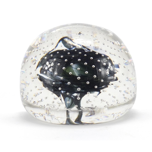 469 - Large black and clear glass dump weight with controlled bubbles, 10.5cm high