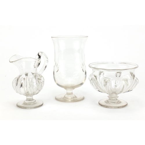 206 - Glass jug and two glasse vases, the largest 18cm high