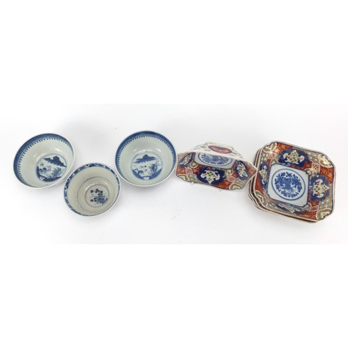 567 - Three Chinese blue and white porcelain bowls and five Imari patterned bowls