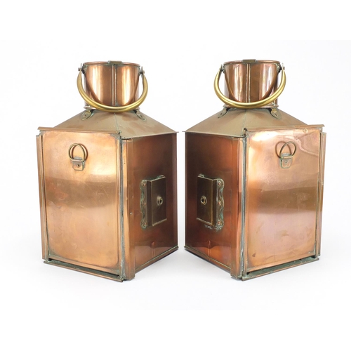 2086 - Pair of copper and brass ships lanterns, Starboard and Port, each 38cm high