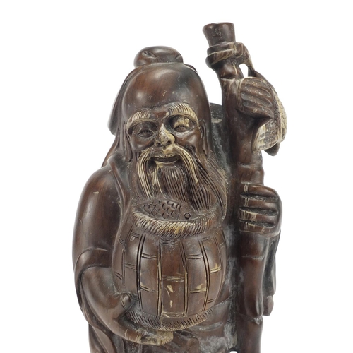 2168 - Chinese root carving of a fisherman, 41cm high