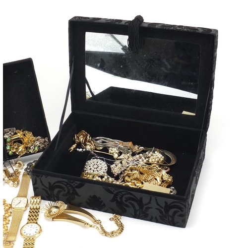 342 - Costume jewellery including brooches, earrings, wristwatches and necklaces