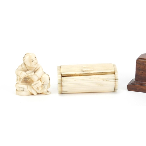 381 - Chinese carved ivory netsuke, vesta and figure group, the largest 11.5cm high
