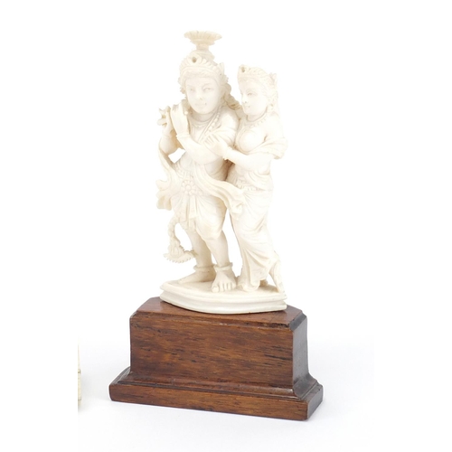 381 - Chinese carved ivory netsuke, vesta and figure group, the largest 11.5cm high