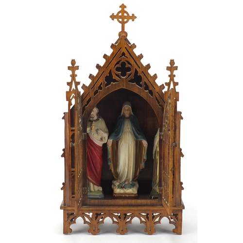178 - Religious interest tabernacle frame with figures, the frame 48cm high