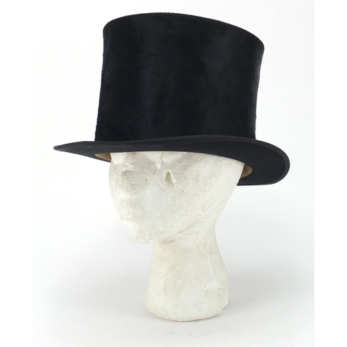 464 - Hyam & Co moleskin top hat, the interior 20cm x 15.5cm