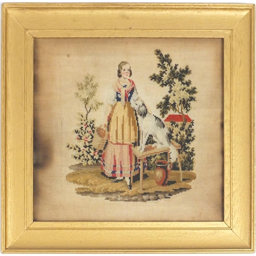 151 - 19th century needlepoint of a girl with  a