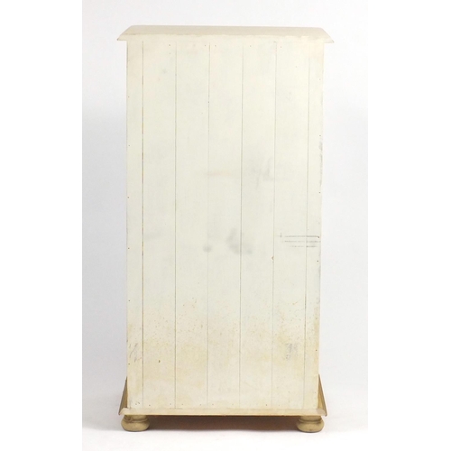 22 - Shabby Chic tall boy with a pair of cupboard doors above three drawers, 111cm H x 58cm W x 45cm D