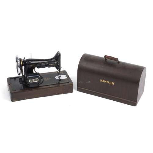 293 - Vintage black enamel Singer sewing machine, model ED189253