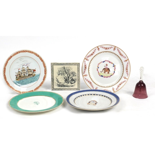 511 - China including Victorian cabinet plates, a Copeland Spode bowl and a Minton tile