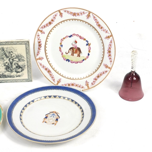 511 - China including Victorian cabinet plates, a Copeland Spode bowl and a Minton tile