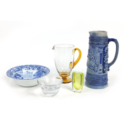 507 - Glassware including Kosta Boda and a Bavarian salt glazed jug, the largest 30cm high