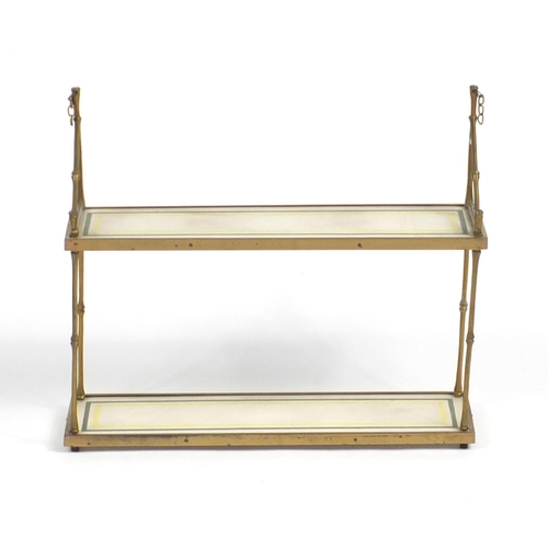 60A - Vintage brass simulated bamboo wall hanging shelves, 45cm H x 53cm W x 16cm D