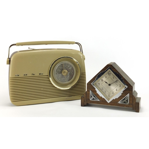 177 - Retro Bush radio and an Art Deco oak mantel clock
