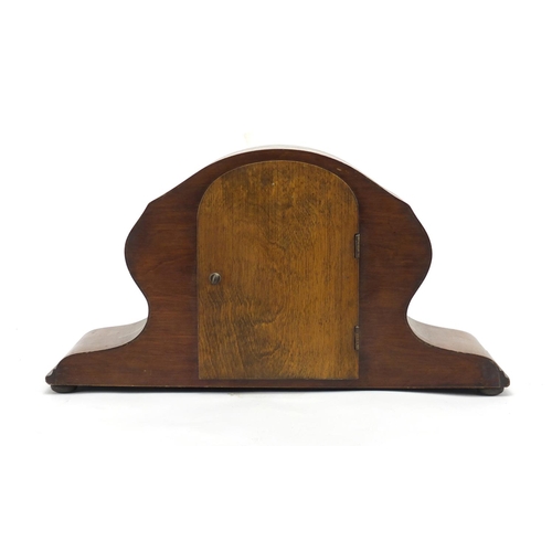 244 - Inlaid mahogany striking mantel clock, 39cm wide