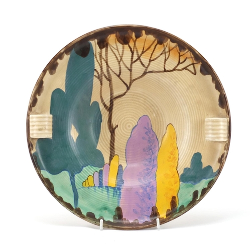 216 - Art Deco Beswick bowl hand painted with trees, 30cm in diameter